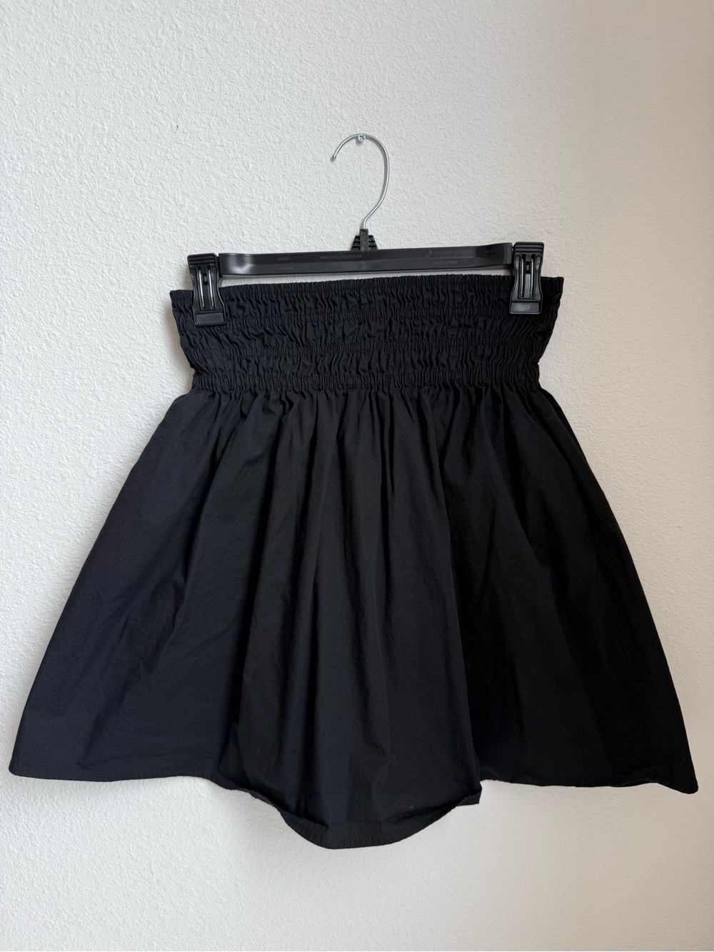 Cotton Blend Preppy Black A-Line Smocked Waist Mini Skirt with Pockets